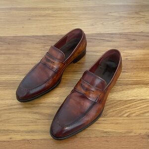 Magnanni for Neiman Marcus Men's Classic Penny Loafers in Burnt Brown